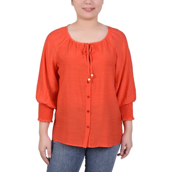 Womens NY Collection Long Sleeve Button Down Solid With Keyhole - image 