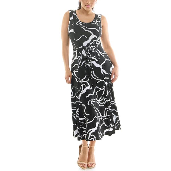 Womens Nina Leonard Sleeveless Abstract Midi Fit & Flare Dress - image 