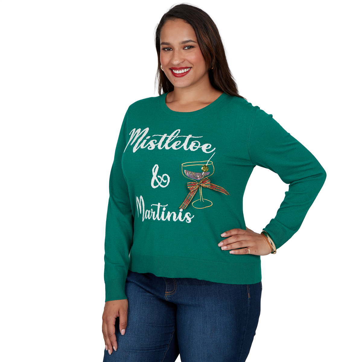 Plus Size Ruby Rd. Happy Holidays Mistletoe & Martinis Sweater