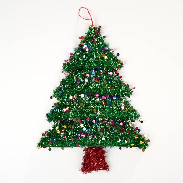 17in. Tinsel Christmas Tree Hanging Decoration - image 
