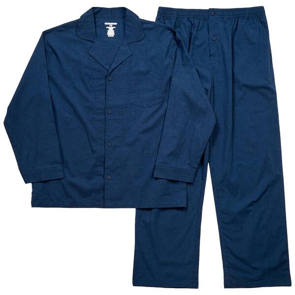 Mens Preswick & Moore Solid Woven Pajama Set - Navy Heather - image 