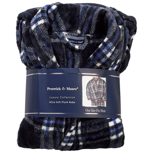 Mens Preswick &amp; Moore(R) Plaid Velvet Robe - Navy/White - image 