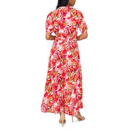 Womens MSK Puff Sleeve Abstract Challis High-Low Maxi Dress