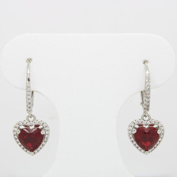 Ruby and Cubic Zirconia Heart Lever Back Drop Earrings - image 