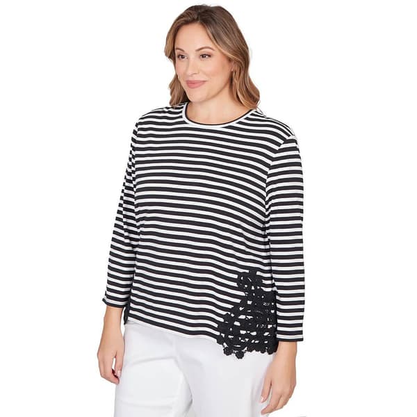 Plus Size Ruby Rd. Sunset Blvd 3/4 Sleeve Stripe Lace Blouse