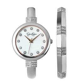 Jessica Simpson Silver-Tone Watch & Bracelet Set-JSB8004SL