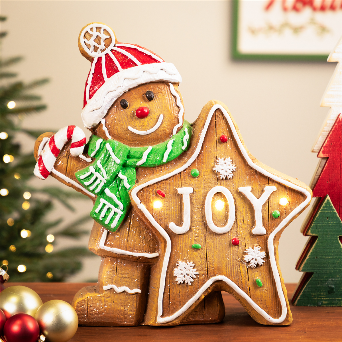 Northlight Gingerbread Cookie Boy with Lighted Joy Star Decor
