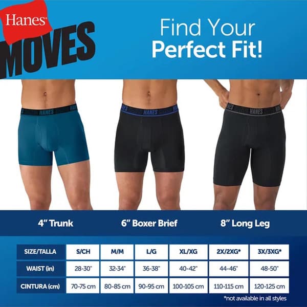 Mens Hanes&#174; Moves 4pk. Long Leg Boxer Briefs - Blue/Black