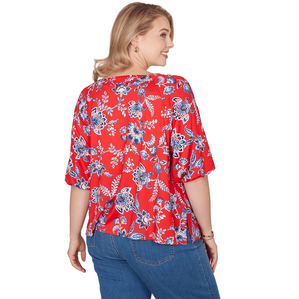 Plus Size Ruby Rd. French Riviera Square Neck Floral Blouse