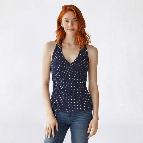 Juniors Madden Girl Asymmetrical Halter Tank Top - Navy
