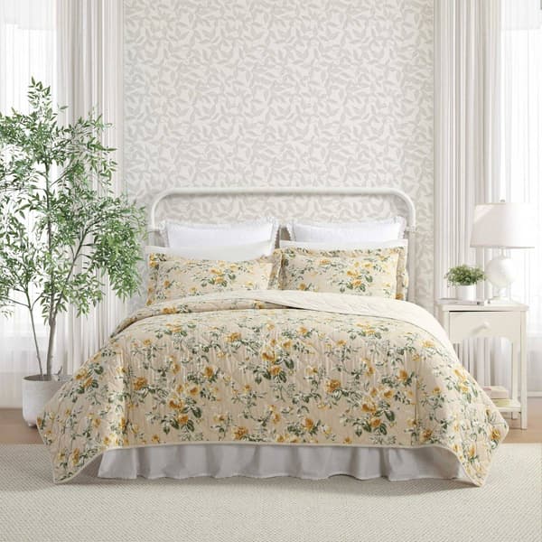 Laura Ashley Roses Cotton King Quilt Set - image 