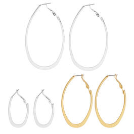 Design Collection Clutchless Flattened Oblong Hoop Earrings Set