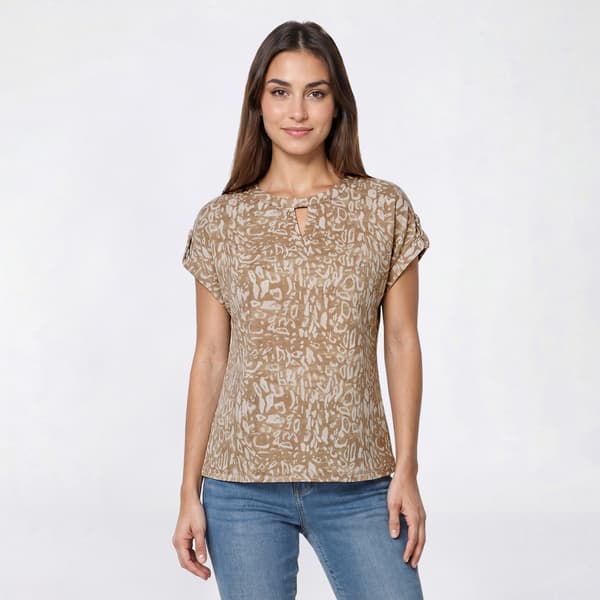 Womens Cure Short Sleeve Crepe Abstract Keyhole Neck Blouse - image 