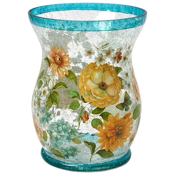 Transpac Blue Multi-Flower Crackle Hurricane - image 