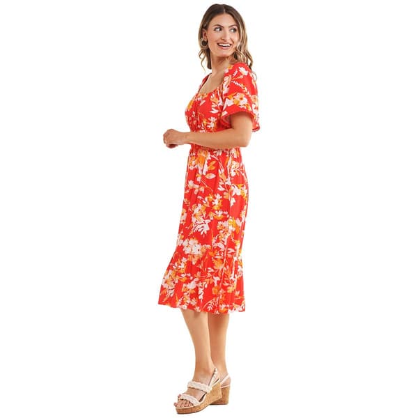 Womens Luxology Short Flutter Sleeve Floral Print Challis Dress