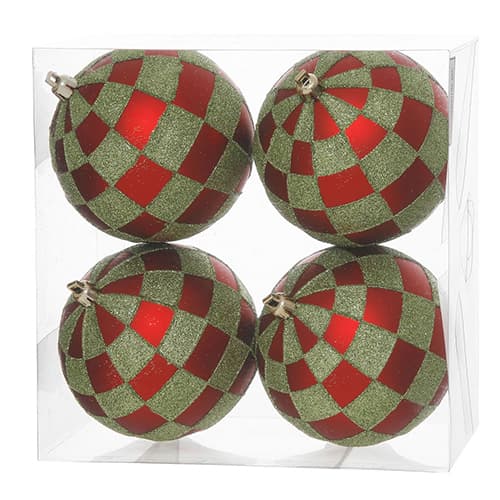4pc. Checkered Christmas Ball Ornament Set