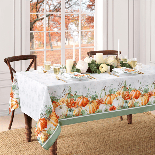 Threadmade Pumpkin Harvest Vine Double Border Tablecloth