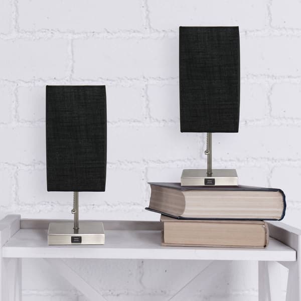 Simple Designs Petite Stick Lamp w/USB Port/Black Shade-Set of 2