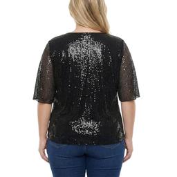 Plus Size NY Collection Split Sleeve Scoop Neck Sequin Blouse