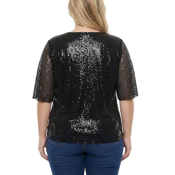 Plus Size NY Collection Split Sleeve Scoop Neck Sequin Blouse