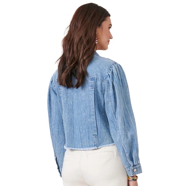 Womens Democracy Long Sleeve Button Up Puff Sleeve Denim Jacket