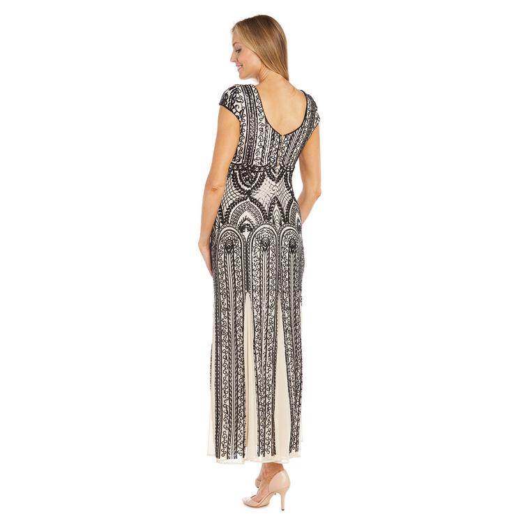 Womens R&M Richards Two-Tone V-Neck Godet Hem Evening Gown