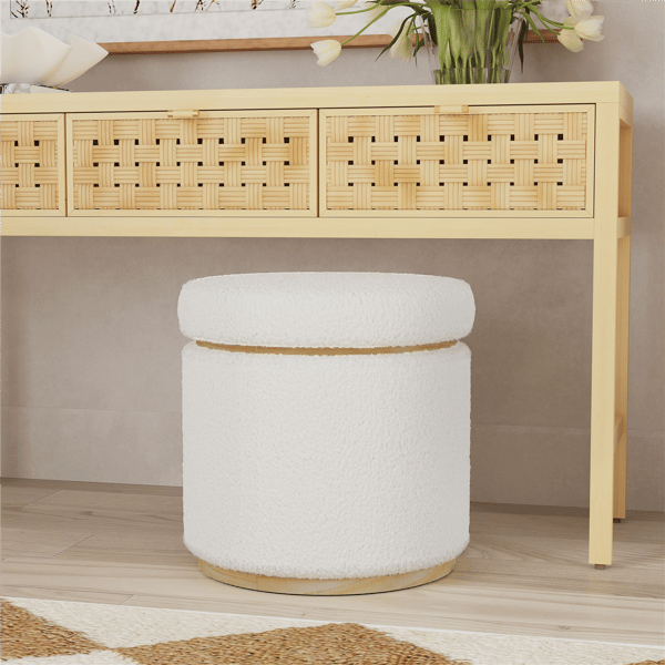Linon Home Decor Blanche Storage Natural Sherpa Ottoman