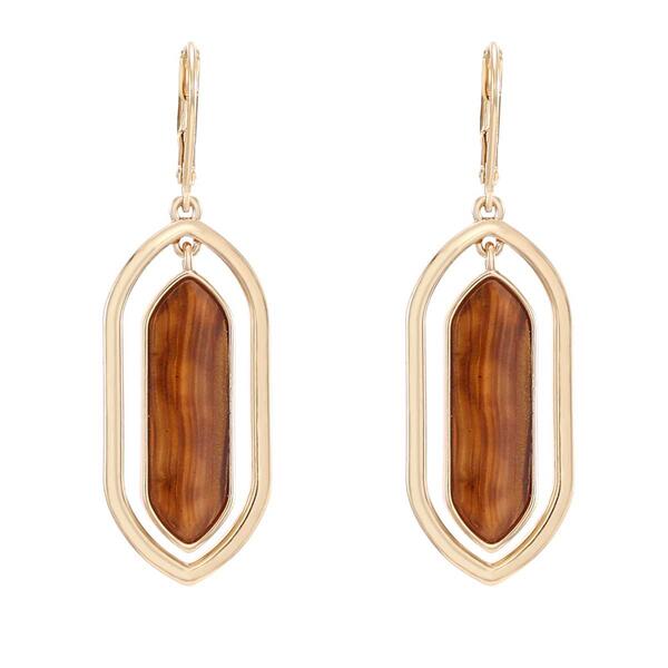 Chaps Gold-Tone & Tigers Eye Long Orbital Drop Earrings - image 