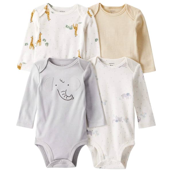 Baby Unisex (NB-24M) Carter''s(R) 4pk. Giraffe & Elephant Bodysuits - image 
