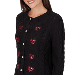 Womens Ruby Rd. Mysterious Romance Rhinestone Heart Cardigan