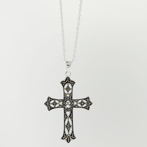 Marsala Fine Silver Plated Filigree Cross Necklace - image 
