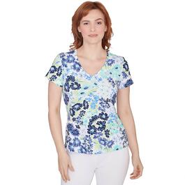 Womens Hearts of Palm Printed Essentials V-Neck Party Top