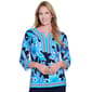 Petite Multiples 3/4 Sleeve Split Neck Floral Stripe Blouse - image 1