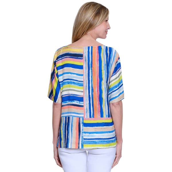 Petite Ali Miles Elbow Sleeve Splice Stripe Side Button Blouse