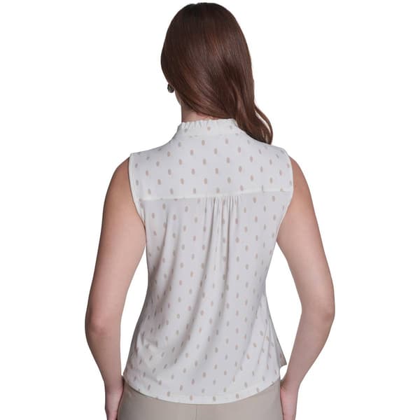 Womens Tommy Hilfiger Sleeveless Ruffle Button Front Dot Blouse