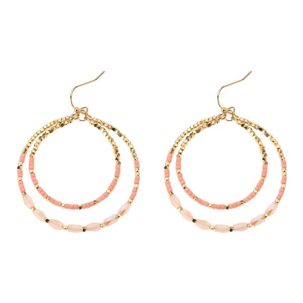 Ashley Cooper(tm) Pink Gold Beaded Hoop Earrings - image 