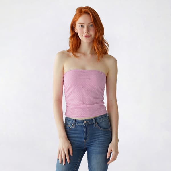 Juniors Pink Rose Side Ruch Bow Mesh Lace Tube Top