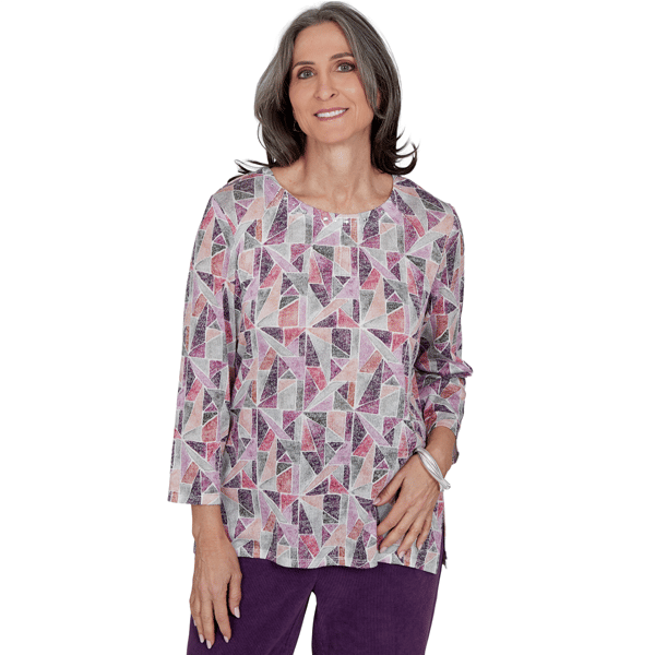 Petite Alfred Dunner Vail Stained Glass Geometric Blouse