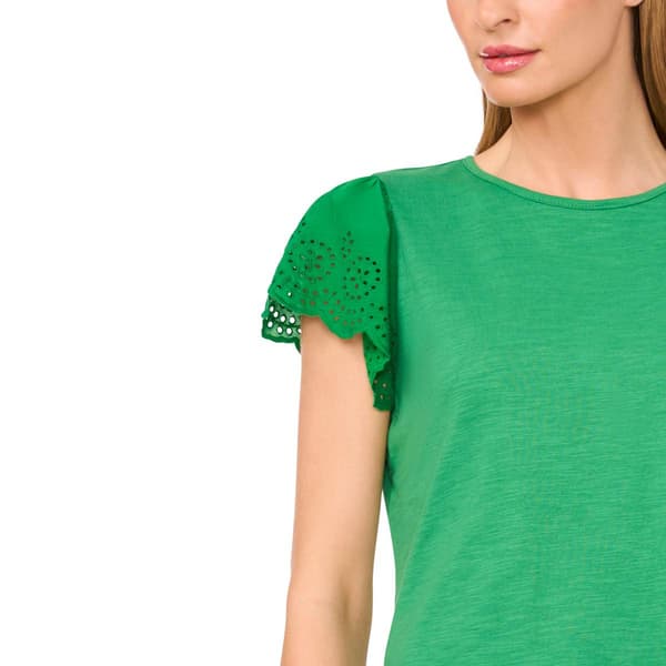 Womens Cece Short Crochet Sleeve Crew Neck Blouse