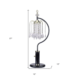 HomeRoots 27in. Black & Gold Faux Crystal Chandelier Table Lamp