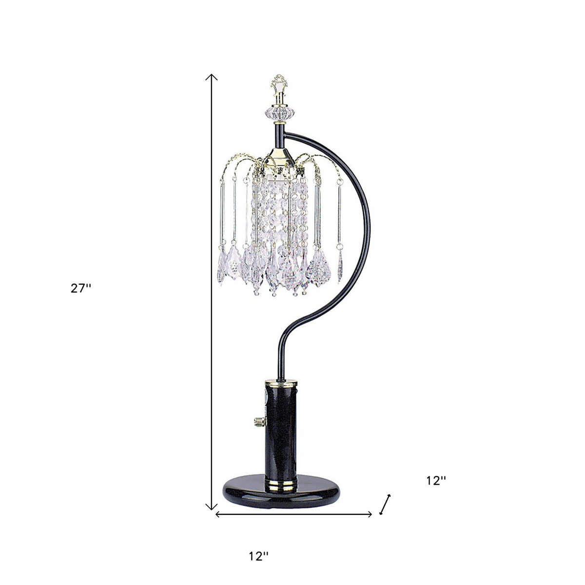 HomeRoots 27in. Black & Gold Faux Crystal Chandelier Table Lamp