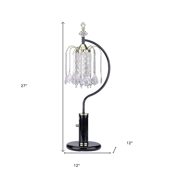 HomeRoots 27in. Black & Gold Faux Crystal Chandelier Table Lamp