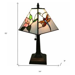 HomeRoots 15in. Dragonfly Floral Glass Candlestick Table Lamp