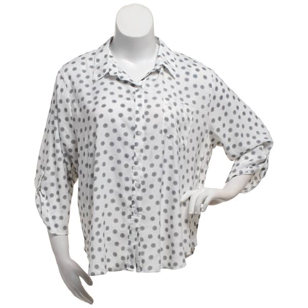 Plus Size Notations 3/4 Roll Tab Sleeve Dot Casual Button Down - image 