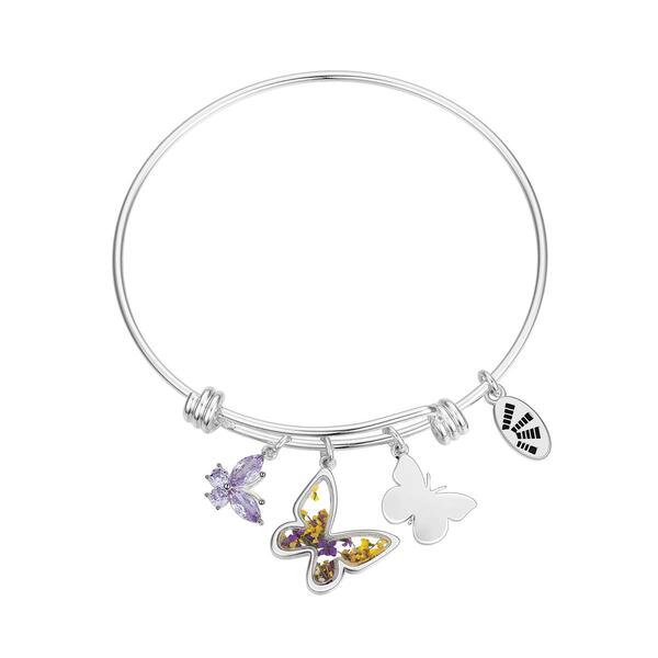 Shine Fine Silver Plated CZ Flowers Butterfly Kisses Bangle - image 