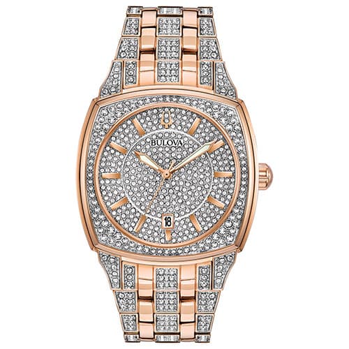 Mens Bulova Crystal Rose-Gold-Tone Bracelet Watch - 98B324