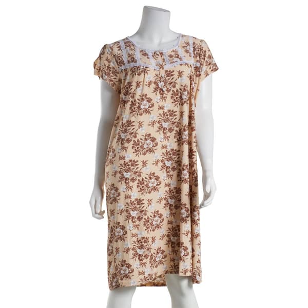 Womens Gabriella Short Sleeve Henley Peach Floral Nightgown - image 