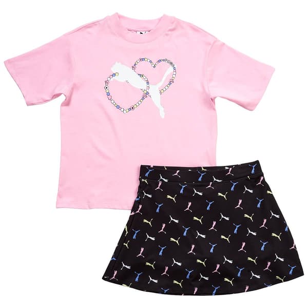 Girls (7-16) Puma(R) Friendship Bracelet Tee & Print Skort Set
