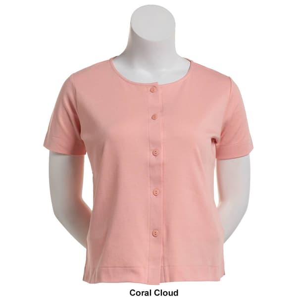 Plus Size Hasting & Smith Short Sleeve Solid Button Front Tee