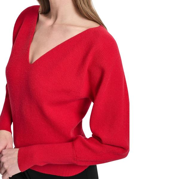 Womens DKNY Long Dolman Sleeve V-Neck Solid Sweater